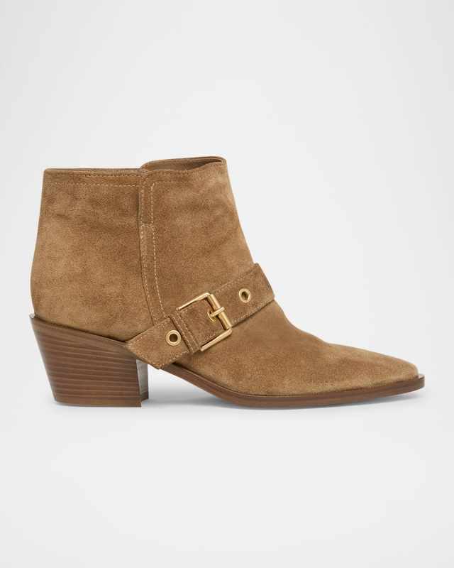 Suede Buckle Moto Booties